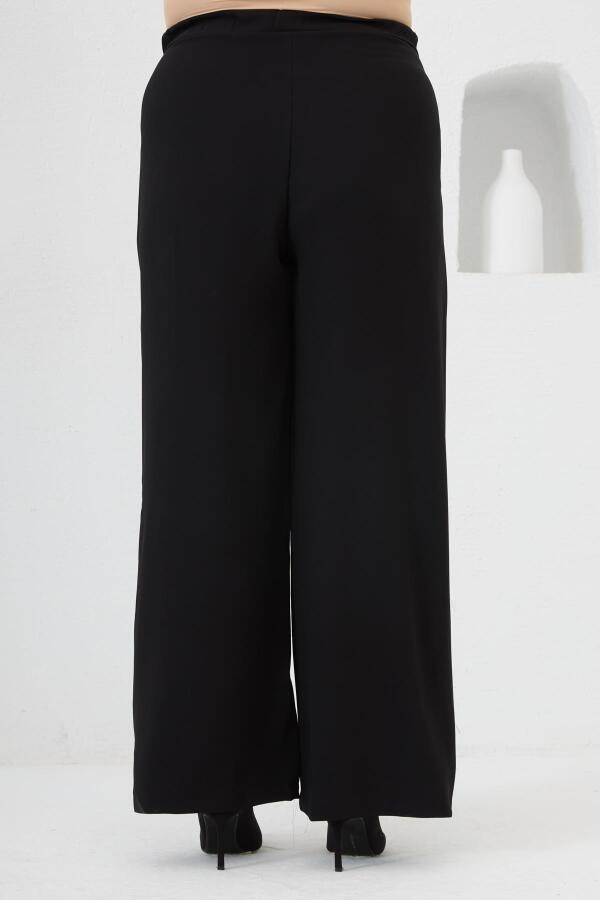 Beli Lastikli Geniş Paça Büyük Beden Pantolon Siyah - 5