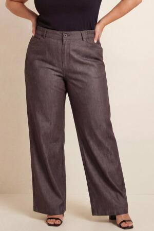 Beli Lastikli Kot Görünümlü Kadın Büyük Beden Kumaş Pantolon Kahve - RMG