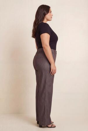 Beli Lastikli Kot Görünümlü Kadın Büyük Beden Kumaş Pantolon Kahve - 3