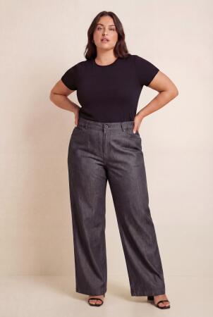 Beli Lastikli Kot Görünümlü Kadın Büyük Beden Kumaş Pantolon Siyah - RMG (1)