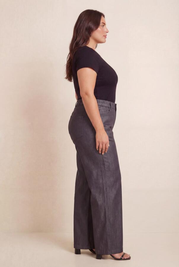 Beli Lastikli Kot Görünümlü Kadın Büyük Beden Kumaş Pantolon Siyah - 4