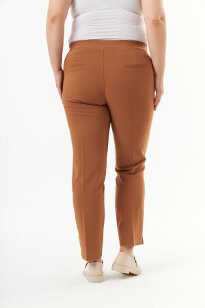 Beli Lastikli Paça Yırtmaç Detaylı Büyük Beden Kumaş Pantolon Camel - 5