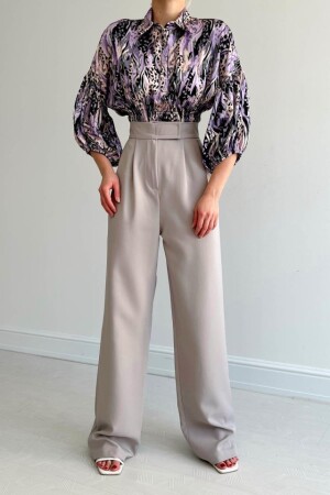 Beli Lastikli Saten Gömlek - Lila - ANGELINO BuyukBedeniz