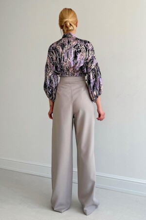 Beli Lastikli Saten Gömlek - Lila - 3