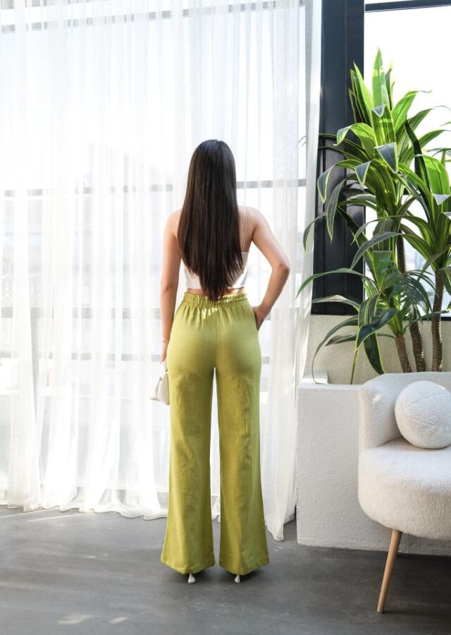 Beli̇ Lasti̇kli̇ Ve Bağcikli Keten Pantolon - 3