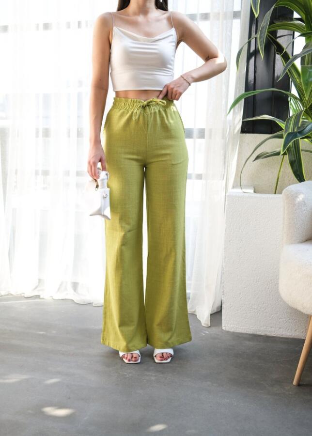 Beli̇ Lasti̇kli̇ Ve Bağcikli Keten Pantolon - 4