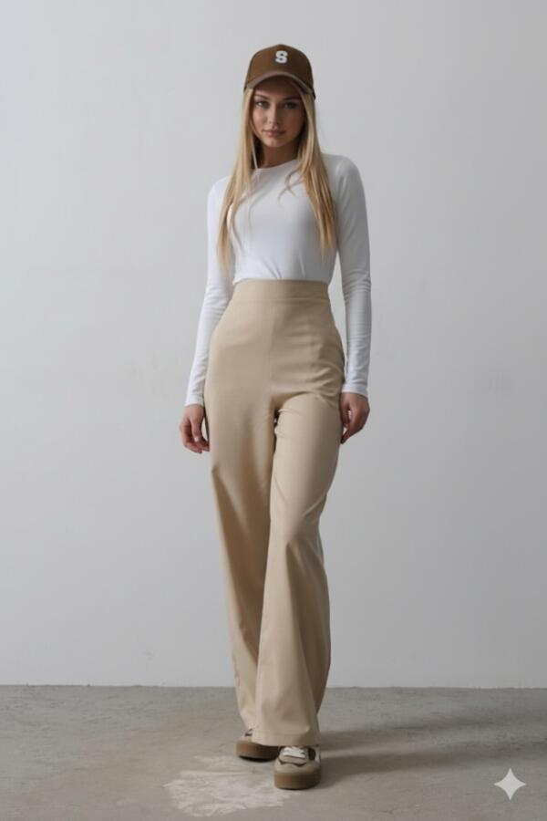 Beli Yarım Lastikli Palazzo Pantolon - Camel - 1