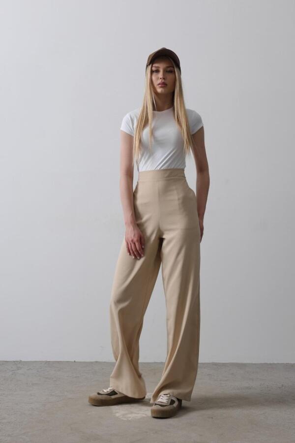 Beli Yarım Lastikli Palazzo Pantolon - Camel - 3