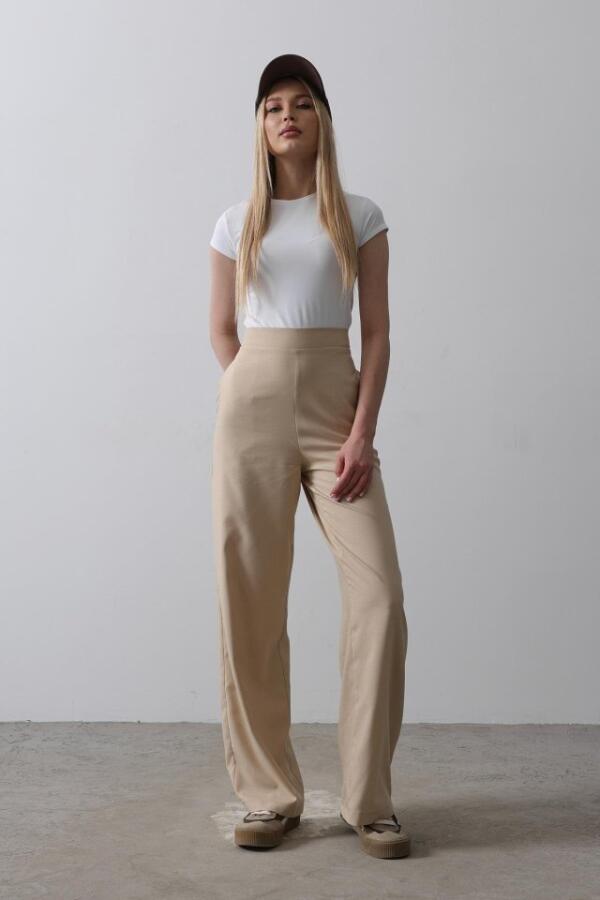 Beli Yarım Lastikli Palazzo Pantolon - Camel - 4