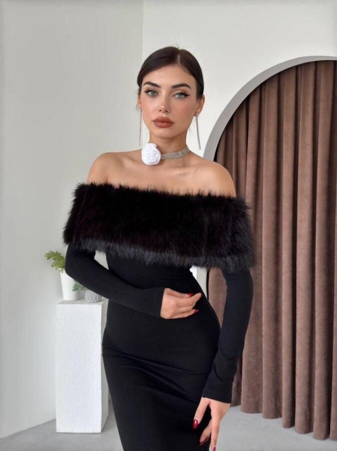 Bestia Straplez Tüy Detaylı Elbise - 3