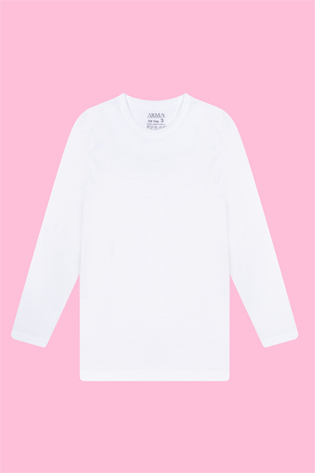 Beyaz 2'li Kız Çocuk Tişört Uzun Kollu %100 Pamuk Ribana - 2