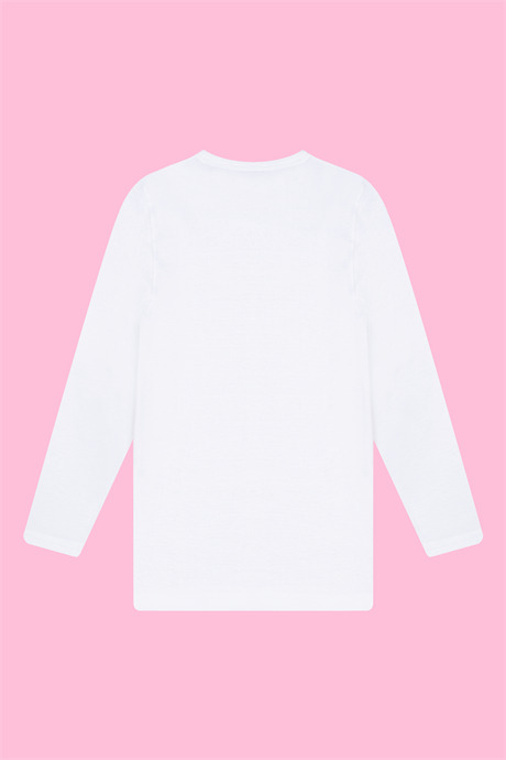 Beyaz 2'li Kız Çocuk Tişört Uzun Kollu %100 Pamuk Ribana - 3