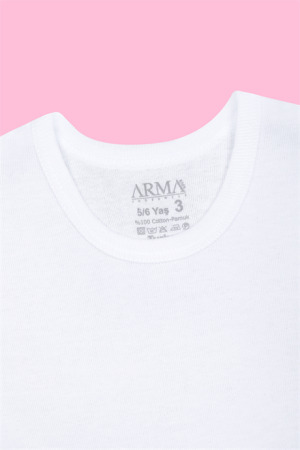 Beyaz 2'li Kız Çocuk Tişört Uzun Kollu %100 Pamuk Ribana - 4