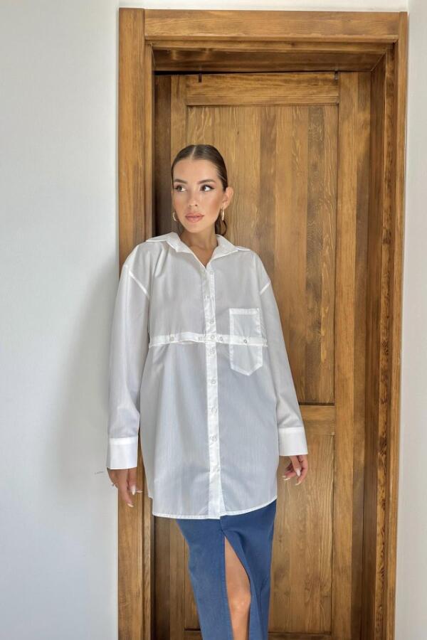 Beyaz Beli Ayrılabilen Poplin Gömlek - 1