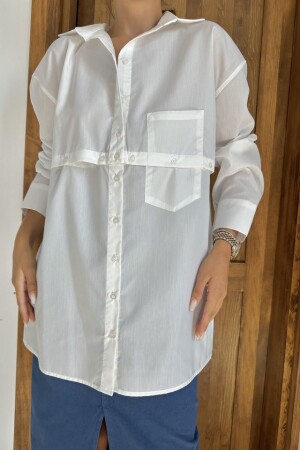 Beyaz Beli Ayrılabilen Poplin Gömlek - 3