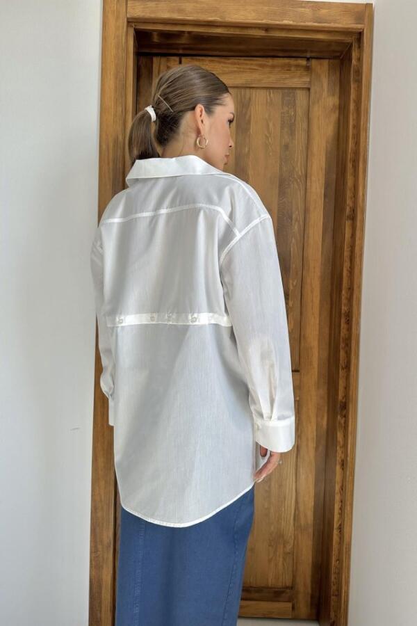 Beyaz Beli Ayrılabilen Poplin Gömlek - 4