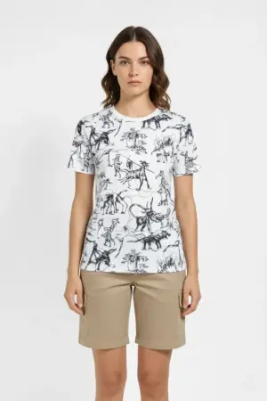 Beyaz Dinozor Desenli Tişört – Regular Kalıp, Bisiklet Yaka, Dijital Baskılı Pamuklu T-Shirt - Beyaz - 2