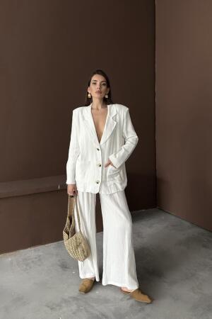 Beyaz Oversize Müslin Takım - ANGELINO BuyukBedeniz