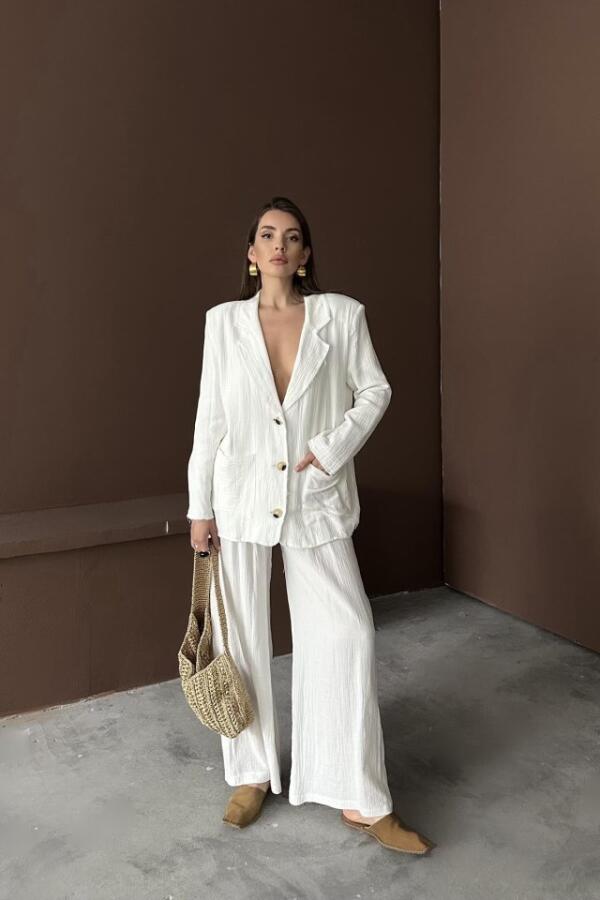 Beyaz Oversize Müslin Takım - 1