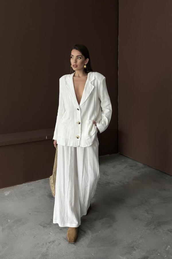 Beyaz Oversize Müslin Takım - 2