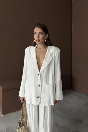 Beyaz Oversize Müslin Takım - 4