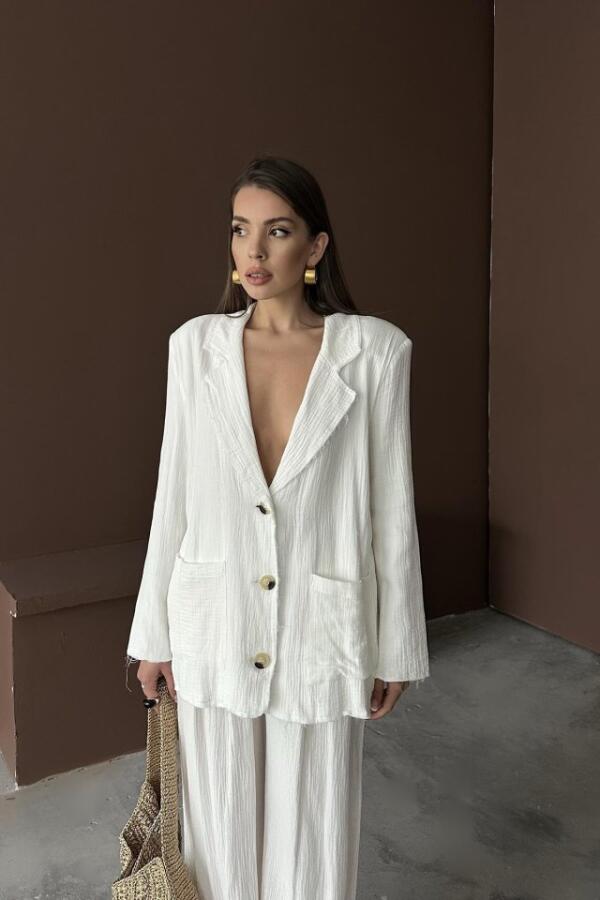 Beyaz Oversize Müslin Takım - 4