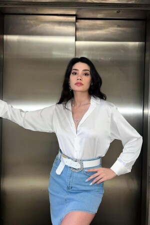 Beyaz Saten Gömlek - ANGELINO BuyukBedeniz