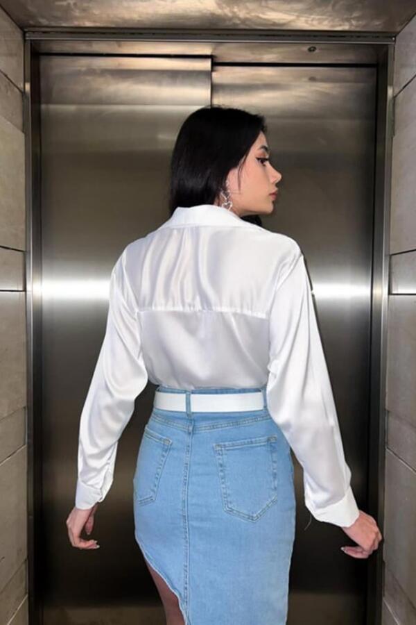 Beyaz Saten Gömlek - 3