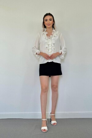 Beyaz Yakası Volanlı Gömlek - ANGELINO BuyukBedeniz (1)