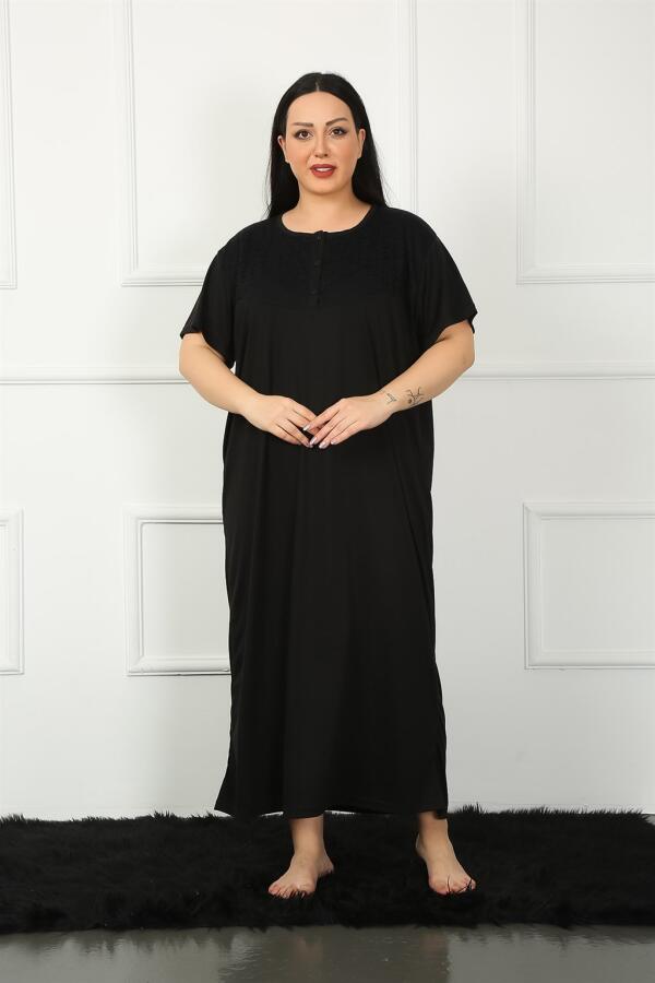 Angelino Big Dantelli Kısa Kol Siyah Anne Gecelik 1348 - 1