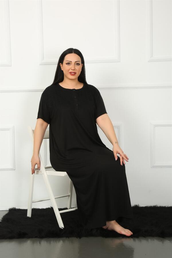 Angelino Big Dantelli Kısa Kol Siyah Anne Gecelik 1348 - 2