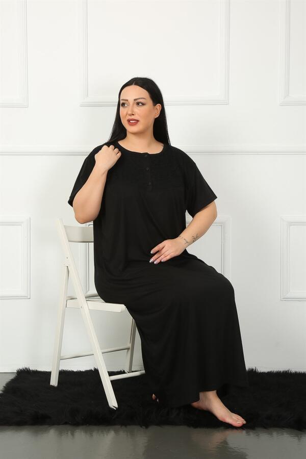 Angelino Big Dantelli Kısa Kol Siyah Anne Gecelik 1348 - 3