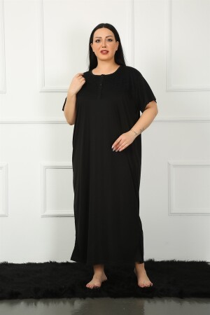 Angelino Big Dantelli Kısa Kol Siyah Anne Gecelik 1348 - 4