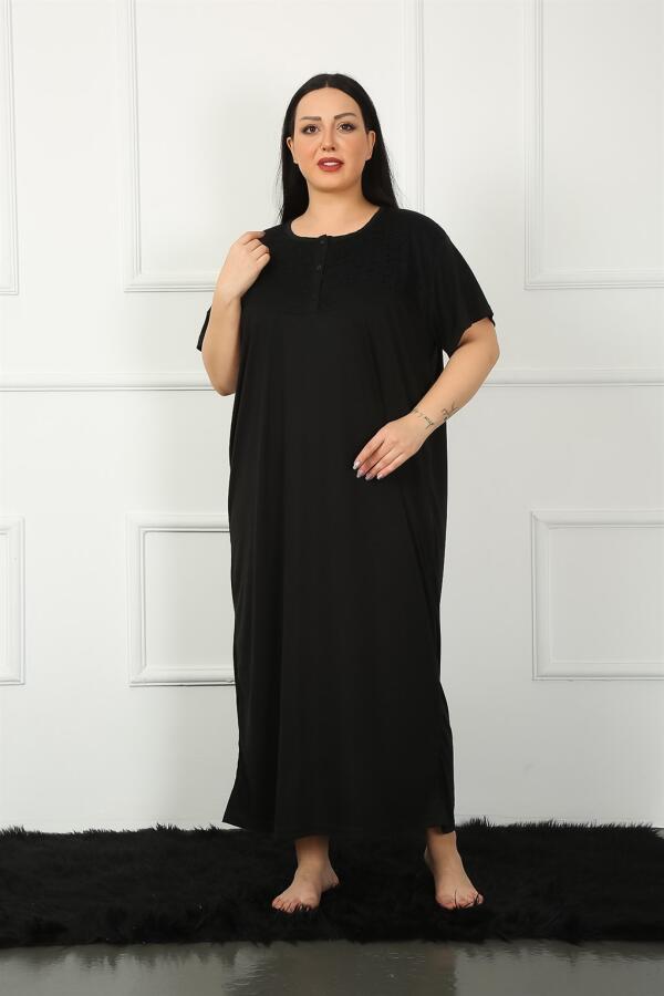 Angelino Big Dantelli Kısa Kol Siyah Anne Gecelik 1348 - 4