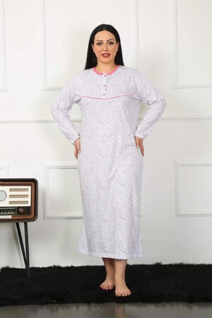 Big Long Sleeve Fuchsia Mother Nightgown 1359 - 2