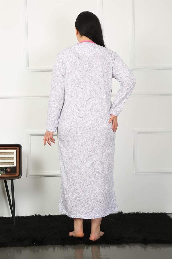 Big Long Sleeve Fuchsia Mother Nightgown 1359 - 3