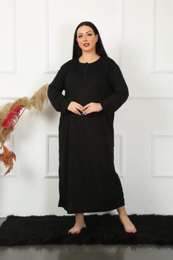 Long Sleeve Lace Black Mother Nightgown 1355 - 1
