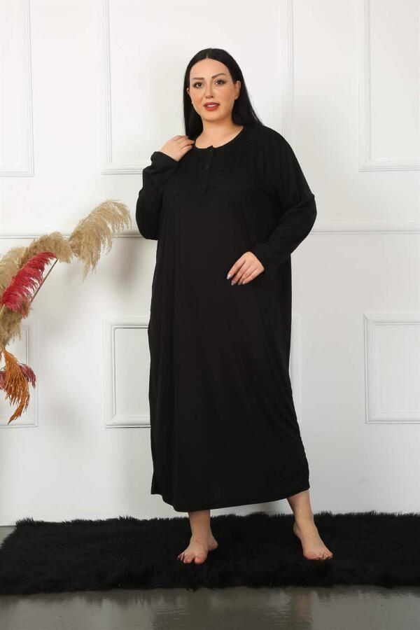 Long Sleeve Lace Black Mother Nightgown 1355 - 2