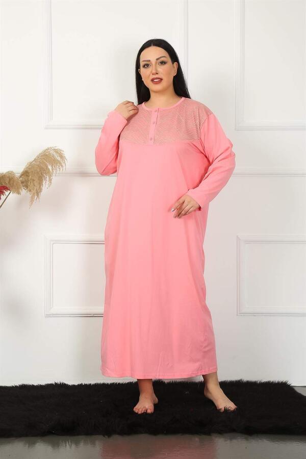 Long Sleeve Lace Salmon Mother Nightgown 1355 - 1