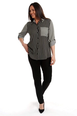Large Size Black Striped Single Pocket Shirt - 2