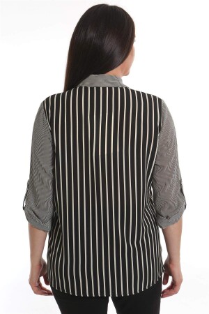 Large Size Black Striped Single Pocket Shirt - 5