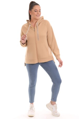 Plus Size Hooded Camel Sweat with Pockets - 2