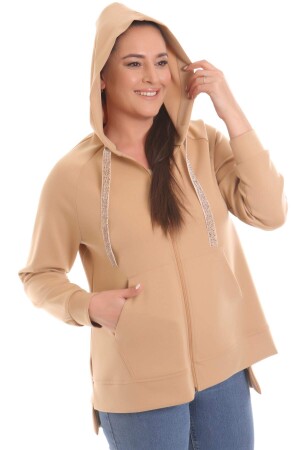 Plus Size Hooded Camel Sweat with Pockets - 3