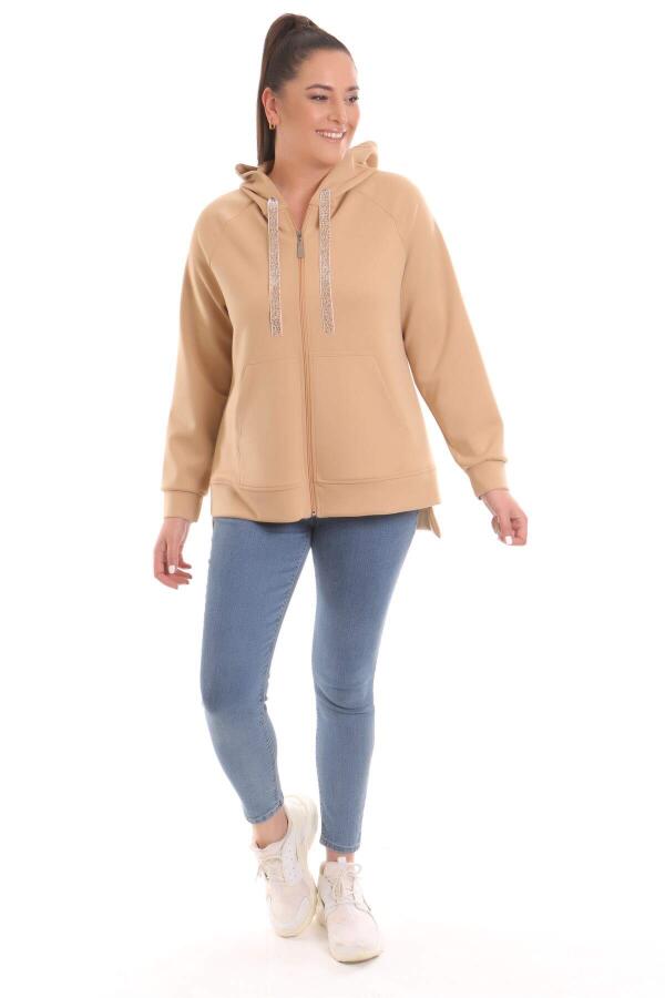 Plus Size Hooded Camel Sweat with Pockets - 4