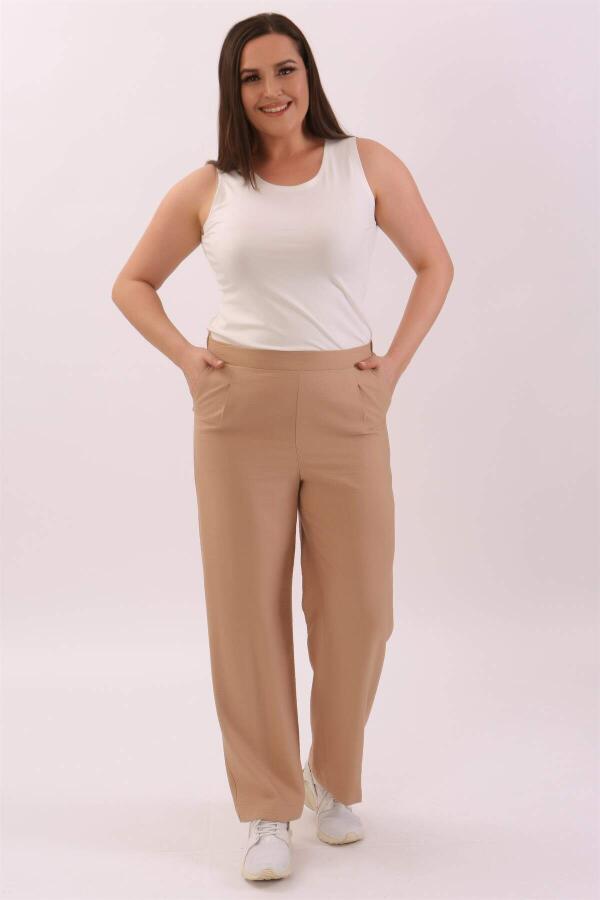 Plus Size Linen Beige Trousers - 4