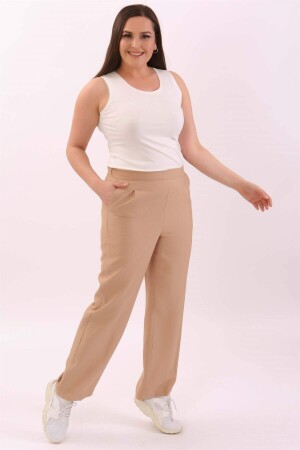 Plus Size Linen Beige Trousers - 6