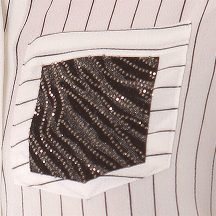 Large Size Striped Ecru Shirt with Pocket Stone Detail - 5