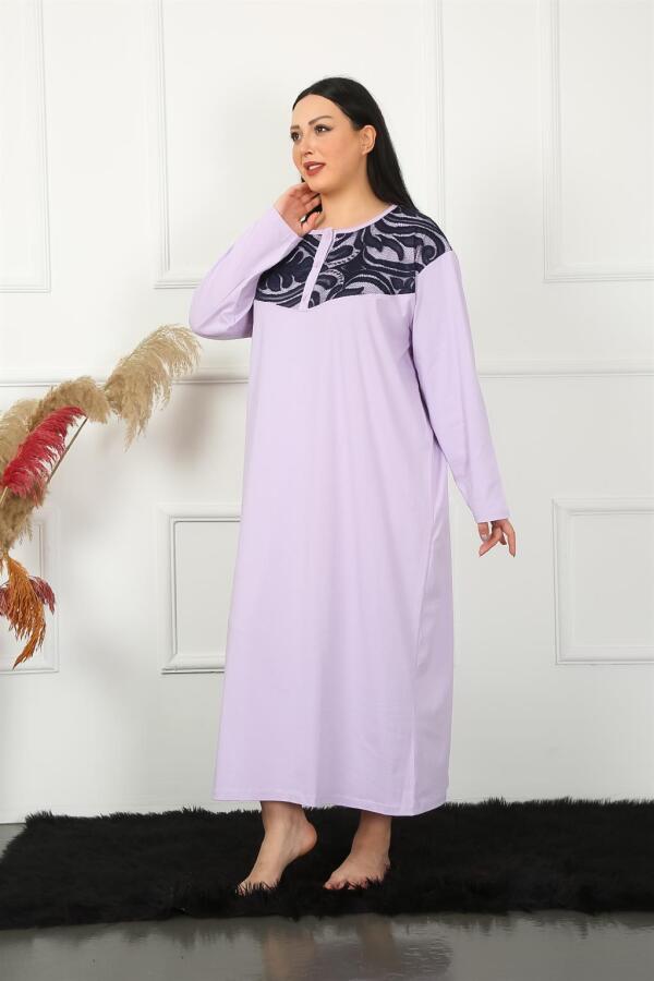 Angelino Big Uzun Kol Dantelli Lila Anne Gecelik 1355 - 2