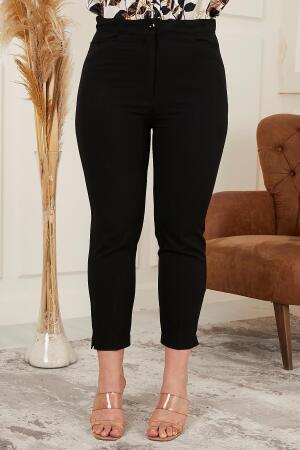 Bilek Yırtmaç Detaylı Büyük Beden Siyah Kumaş Pantolon - RMG