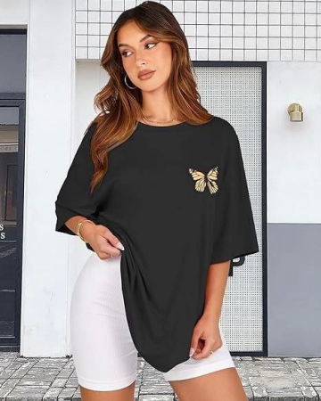 Bisiklet Yaka Baskılı T-shirt - Siyah - 2